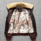 Herren G1 Fliegerlederjacke aus echtem Rindsleder – Braune Air-Force Pilotenjacke mit abnehmbarem Fellkragen, Winter Militärjacke bis 6XL