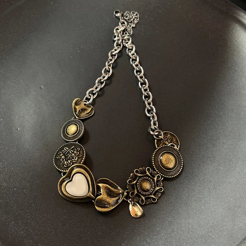 Vintage Halskette mit braunem Stein-Anhänger – Eleganter Layering Choker & Clavicle Chain aus Edelstahl für Damen & Herren