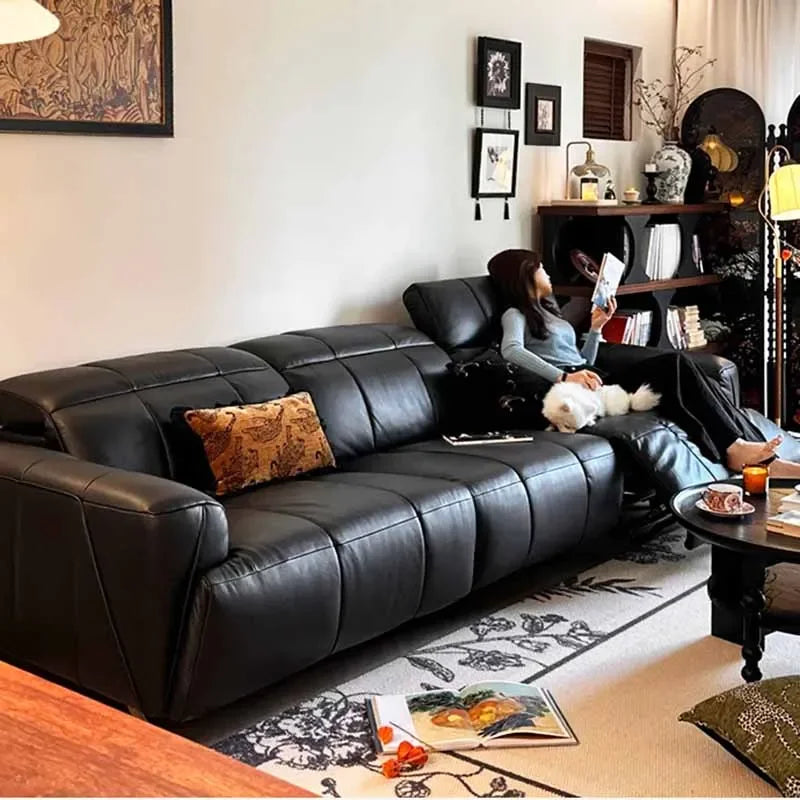 Designer Elektro-Ledersofa mit Schlaffunktion – Großes, verstellbares Luxus Sofa aus Rindsleder, ausziehbar & individuell konfigurierbar