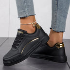 Damen Plateau Sneaker aus Lederoptik – Klassische Casual & Skateboard Schuhe mit rutschfester Sohle | Bequeme Plattform-Sneaker für Frauen