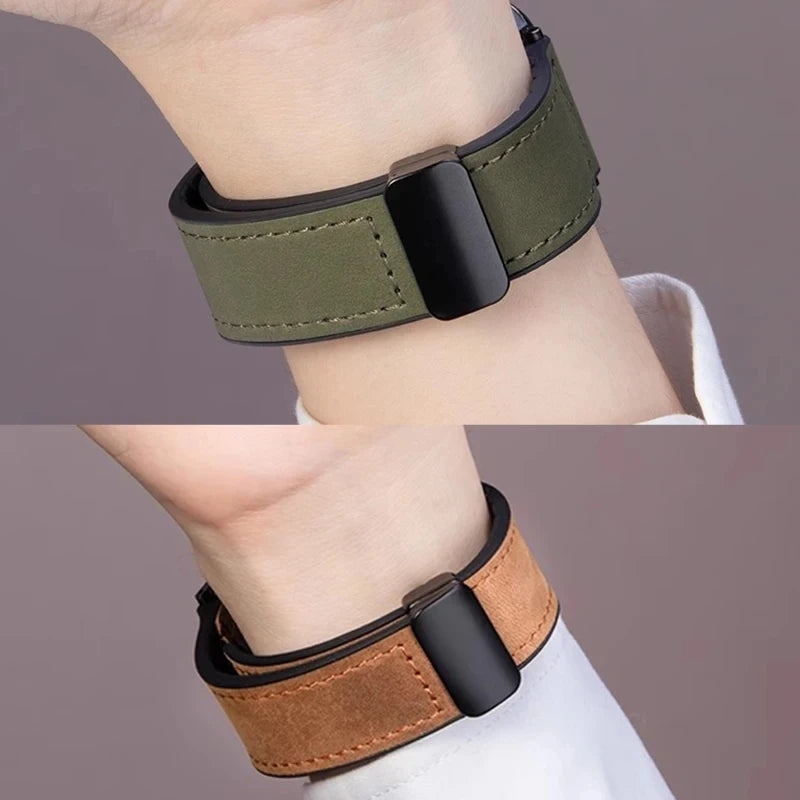 Magnetisches Leder-Silikon Armband für Samsung Galaxy Watch – Hybrid Watchband 20 mm & 22 mm für Galaxy Watch 4–7 & Classic 43/47 mm