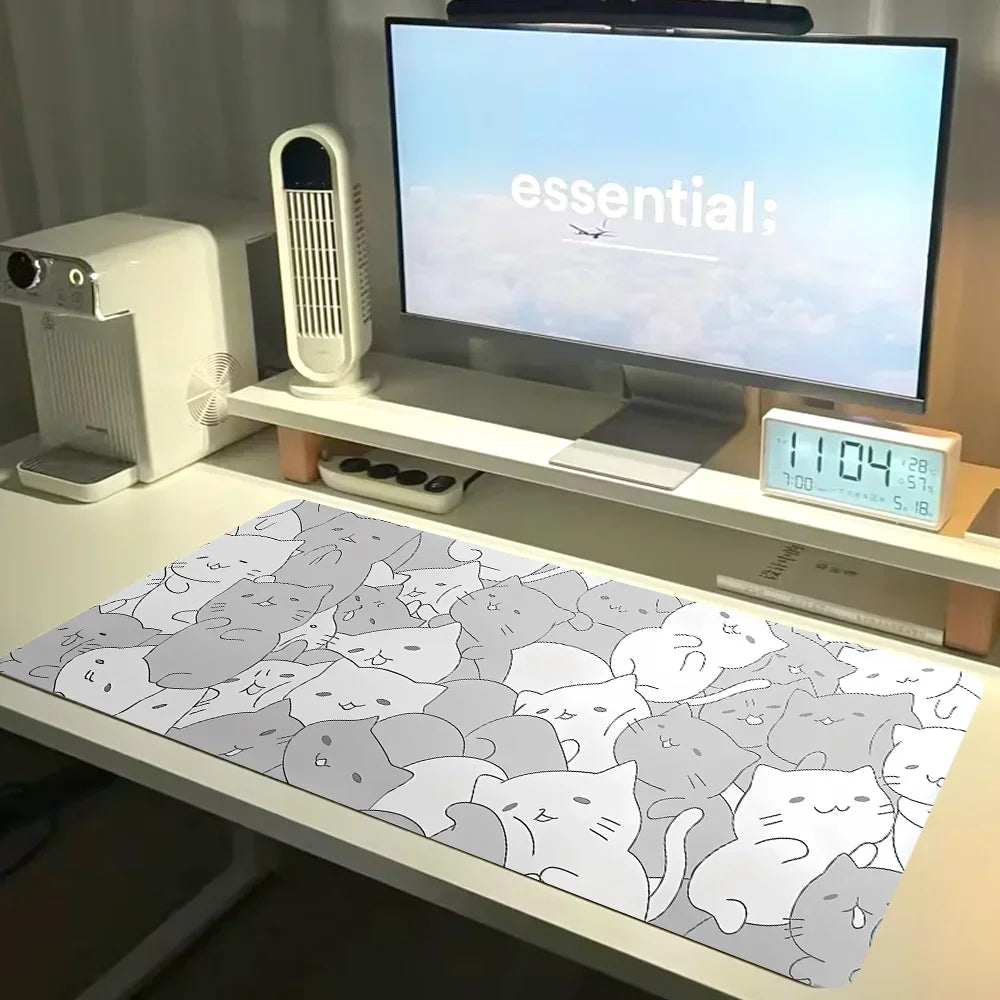 Kawaii Katzen XXL Leder Mousepad – Große, rutschfeste Schreibtischunterlage für Tastatur, Laptop & Desktop