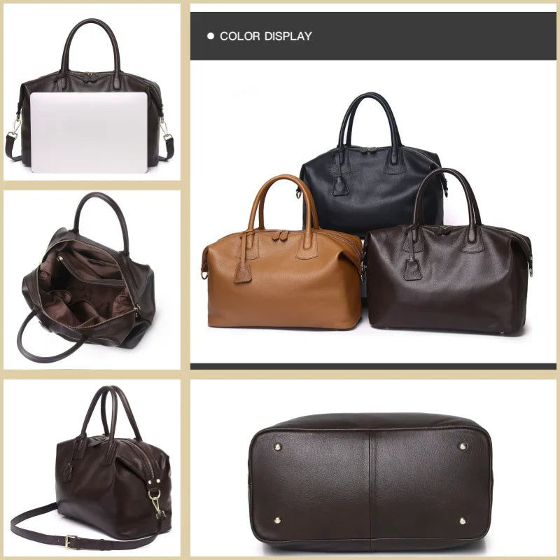 Große Leder Reisetasche aus echtem Rindsleder – Damen Travel Duffle & Tote Bag mit Schultergurt, stilvolle Weekend Messenger Bag