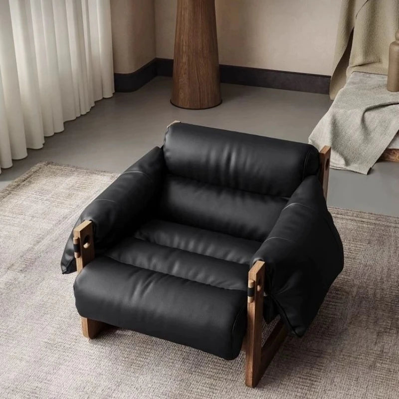 Italienischer Retro Lazy Sofa Chair aus Oil-Wax-Leder – Designer Leder-Armchair für Wohnzimmer, moderner Single Lounge Chair im Vintage-Stil