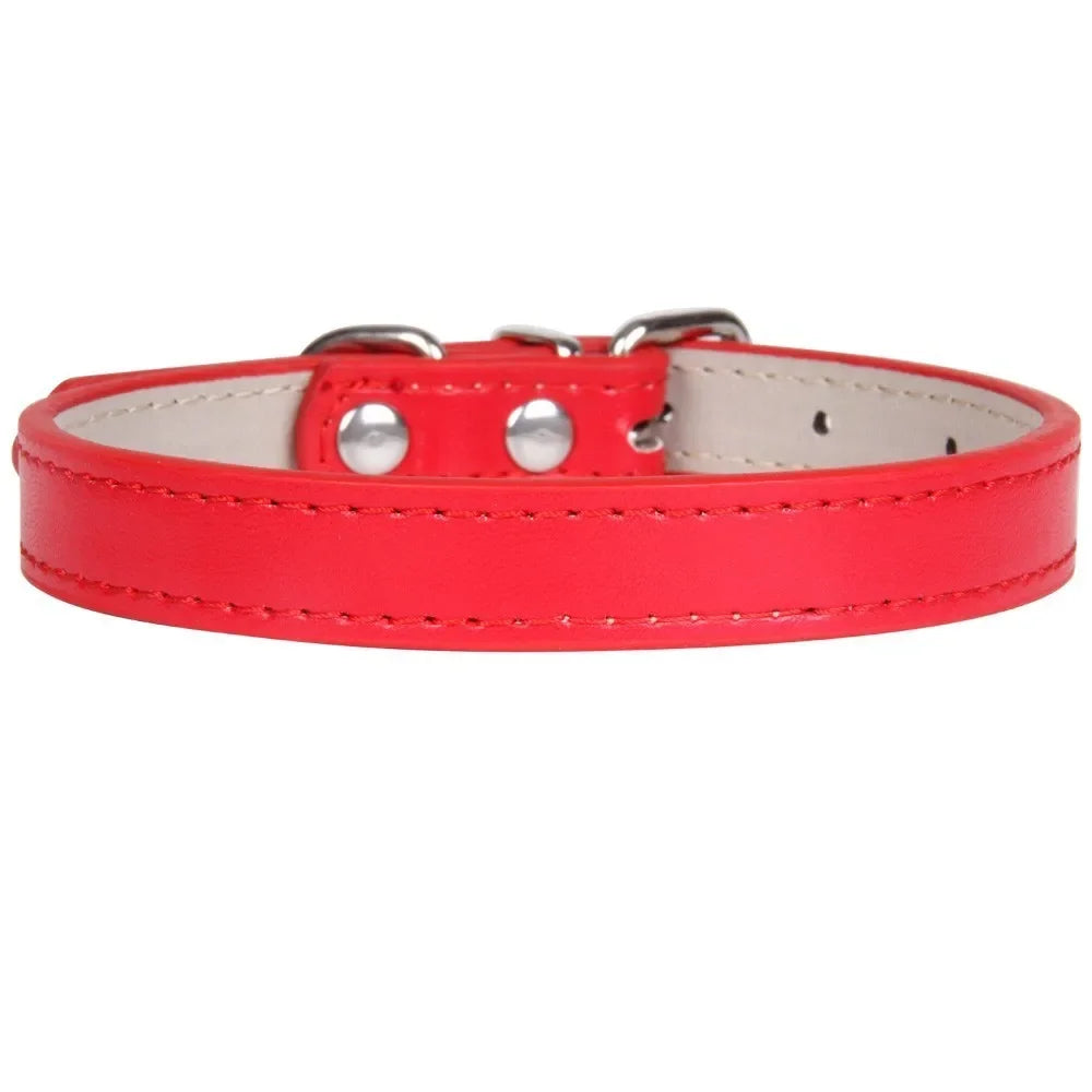 Weiches Leder Hunde- & Katzenhalsband – Verstellbares PU-Leder Halsband mit Schnalle für kleine, mittlere & große Hunde (16 Farben)