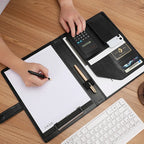 Carte de portefeuille exécutif en cuir A4 – Document élégant avec pinces | Plan d'affaires et organisateur de bureau pour bureau et réunions 