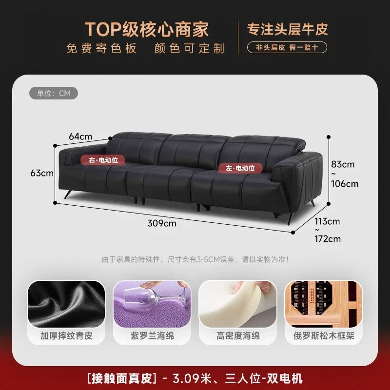 Designer Elektro-Ledersofa mit Schlaffunktion – Großes, verstellbares Luxus Sofa aus Rindsleder, ausziehbar & individuell konfigurierbar
