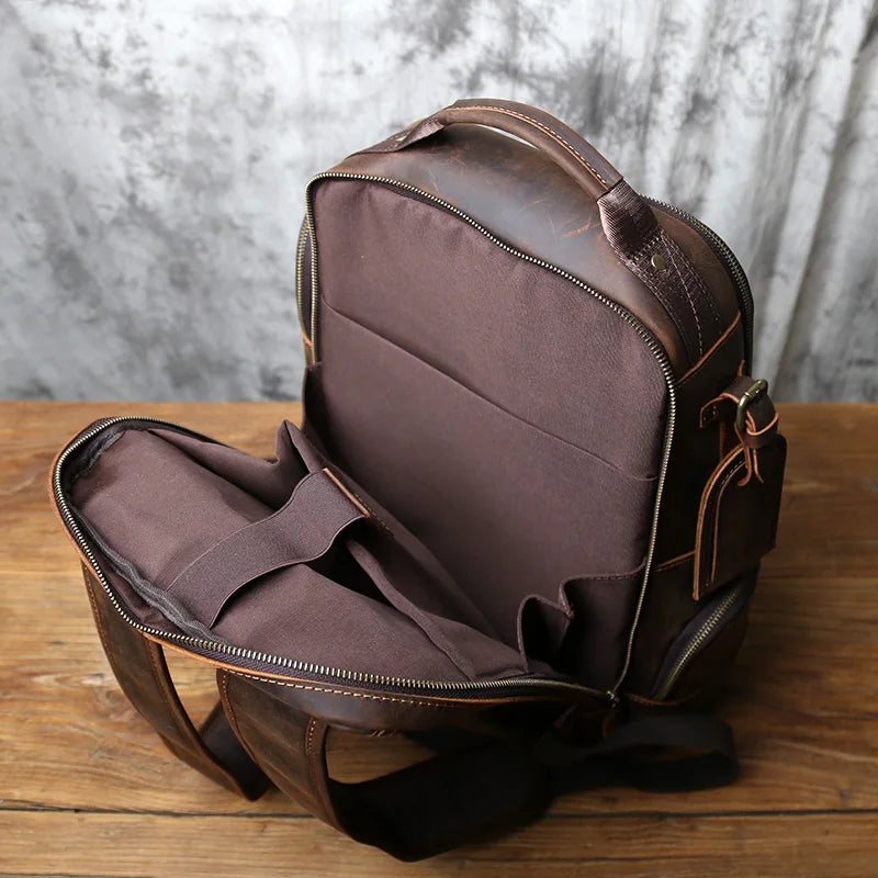 NZPJ Retro Herren Leder Rucksack aus echtem Rindsleder – Großer Vintage Laptop- &amp; Reiserucksack aus Crazy Horse Leder