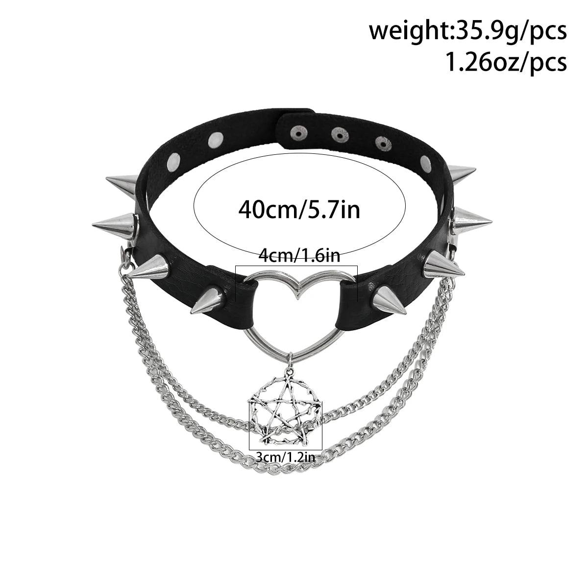 Harajuku Punk Choker aus schwarzem PU-Leder – Gothic Halsband mit Nieten & Stern-Anhänger für Damen