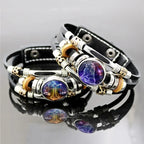 Sternzeichen Lederarmband mit Druckknopf – Zodiac Armband mit Glas-Cabochon für Damen & Herren, 12 Sternzeichen Unisex Schmuck