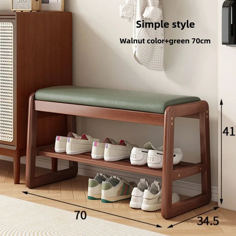 Geflochtener Schuhwechselhocker aus Massivholz – Sitzbarer Schuhhocker mit mehrlagigem Stauraum für Flur & Eingangsbereich