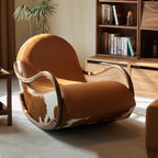 Minimalistischer Schaukelstuhl aus schwarzem Walnussholz mit Echtleder – Moderner Luxus-Relaxsessel für Wohnzimmer, Balkon & Schlafzimmer