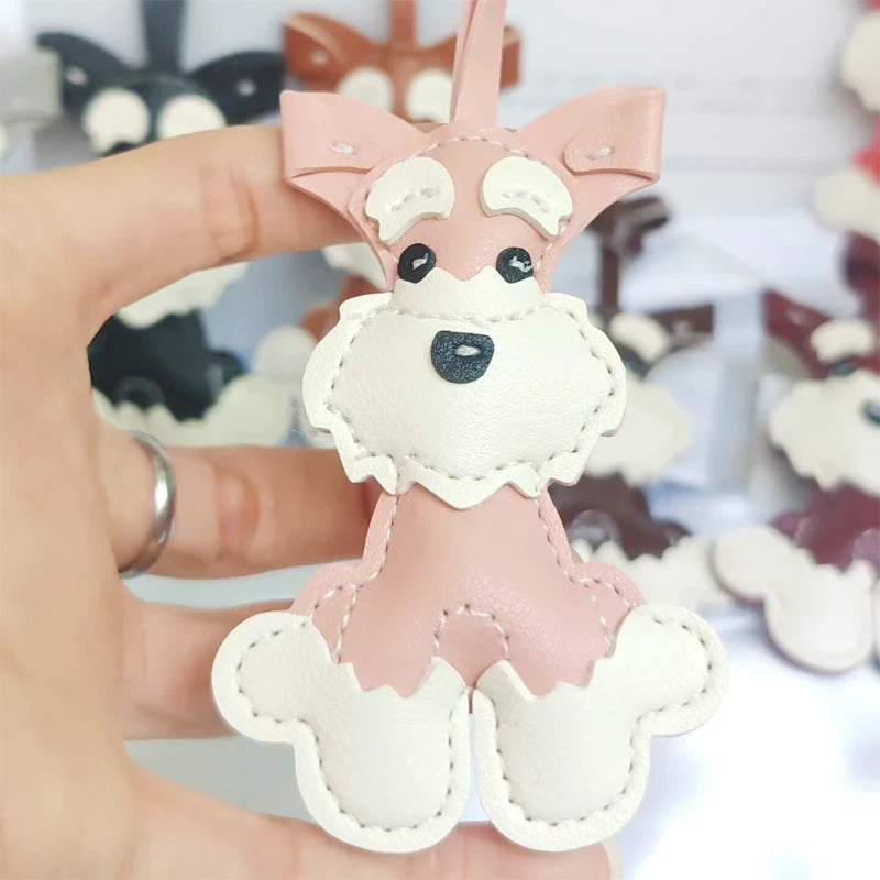 Kawaii Schnauzer Hunde-Schlüsselanhänger aus PU-Leder – Niedlicher Cartoon Tier-Keychain als Taschen- & Rucksack-Charm für Damen & Herren