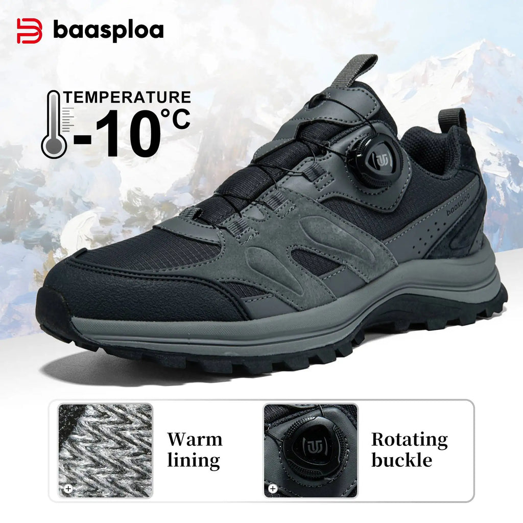 Baasploa Herren Wanderschuhe – Baskets d'extérieur en cuir, imperméables, festives, confortables pour le trail, la marche et les promenades