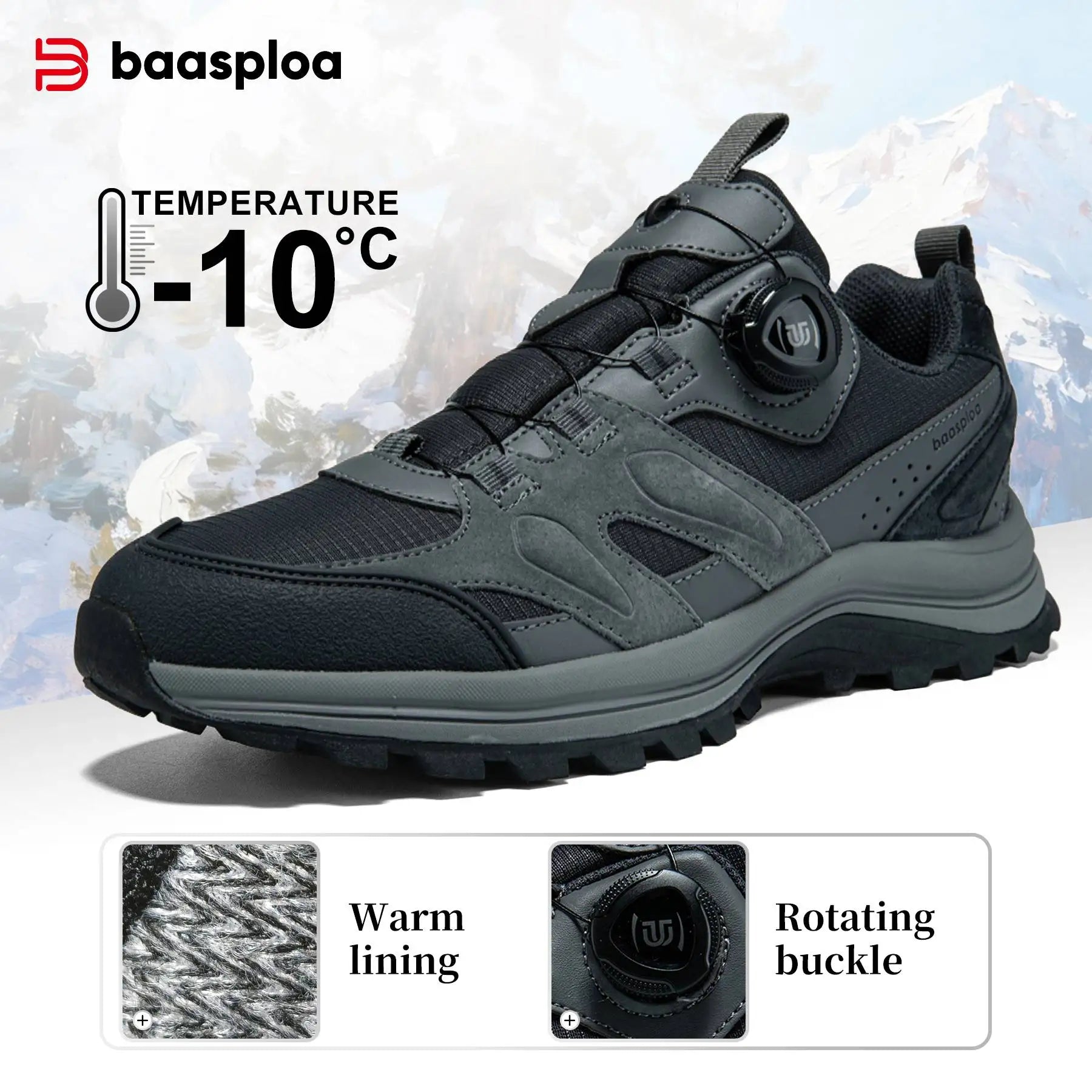 Baasploa Herren Wanderschuhe – Leder Outdoor Sneaker, wasserdicht, rutschfest, komfortabel für Trail, Walking & Wandern