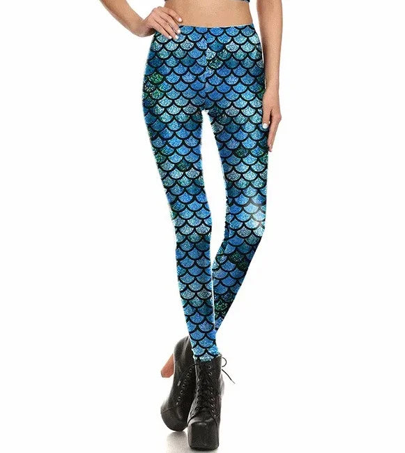 Mermaid Fish Scale Damen Leggings – Sexy Glänzende Fitness Leggings mit Schuppen-Design, elastische Workout Hose