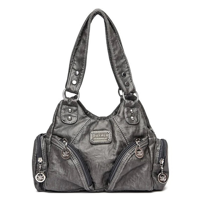 Luxuriöse Mini Damen Schultertasche aus weichem PU-Leder – Stylische Moto & Biker Crossbody Bag mit Nieten für Alltag & Freizeit