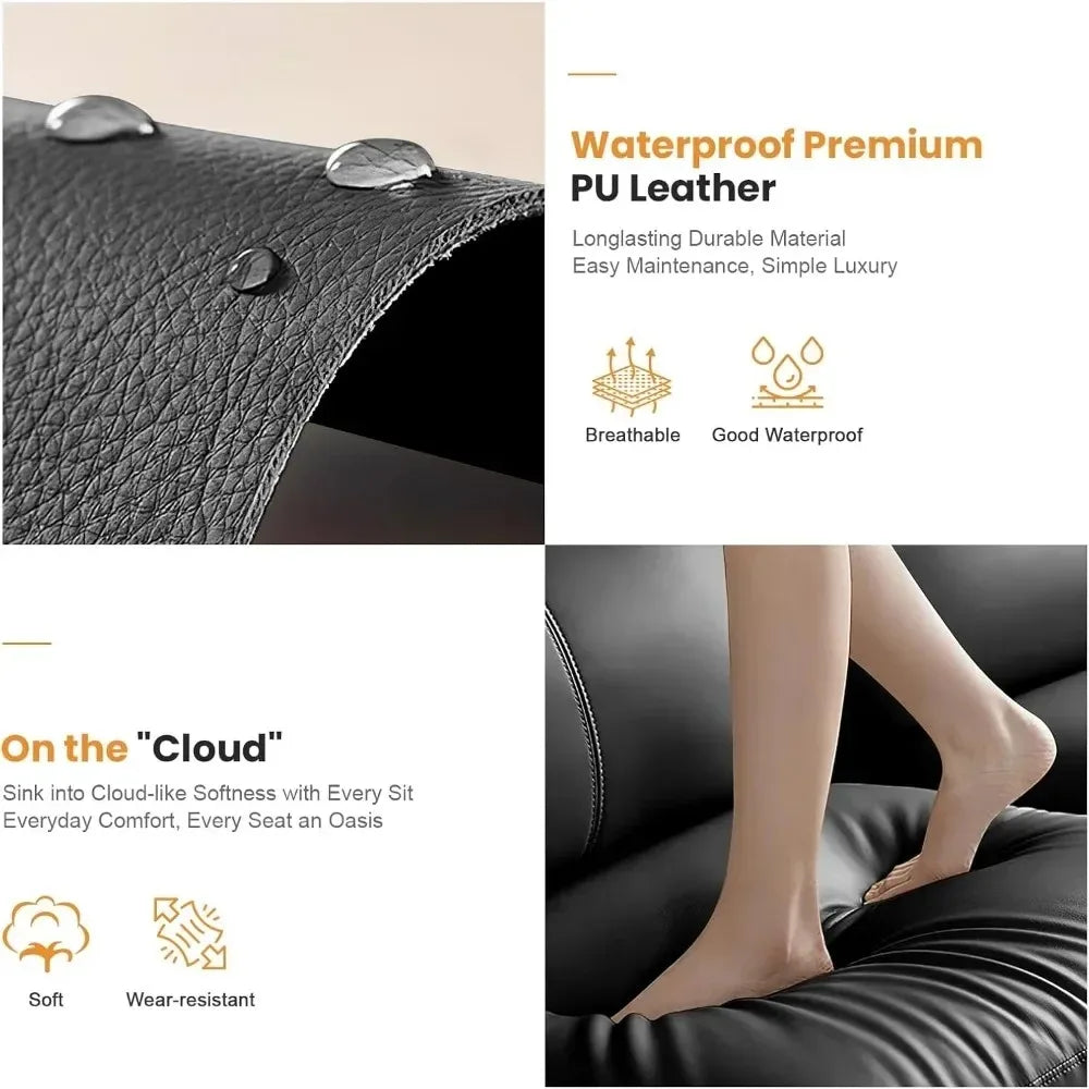 Nordisches Relaxsofa mit elektrischer Liegefunktion – Atmungsaktives Kunstleder Sofa-Set mit Wärme- & Massagefunktion, Stauraum & Konsole