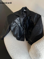Herren PU-Lederjacke Oversized – Kurze schwarze Designer Jacke mit Reißverschluss, American Vintage Style für Frühling & Herbst