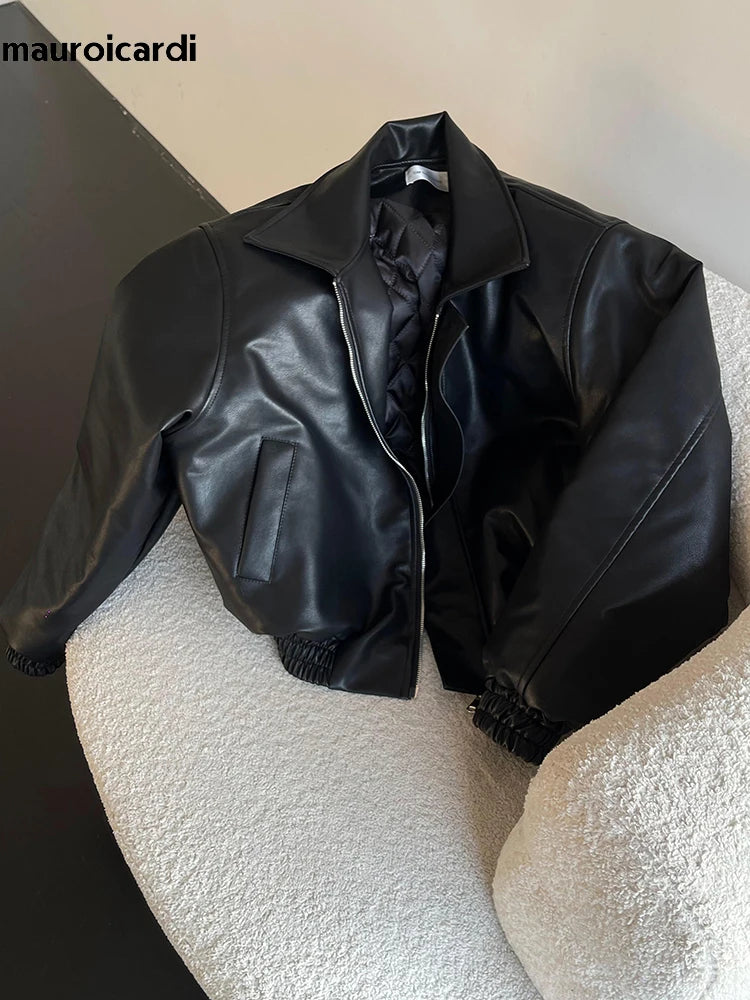 Herren PU-Lederjacke Oversized – Kurze schwarze Designer Jacke mit Reißverschluss, American Vintage Style für Frühling & Herbst