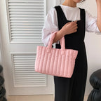 Gepolsterte Damen Tote Bag – Große Casual Schultertasche aus Baumwoll-Optik & Nylon, leicht, elegant & alltagstauglich