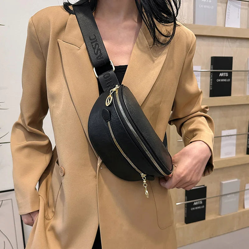 Sacoche en cuir PU pour femme – Sac banane, sac à bandoulière et sac de poitrine avec sac à main, pochette de protection 