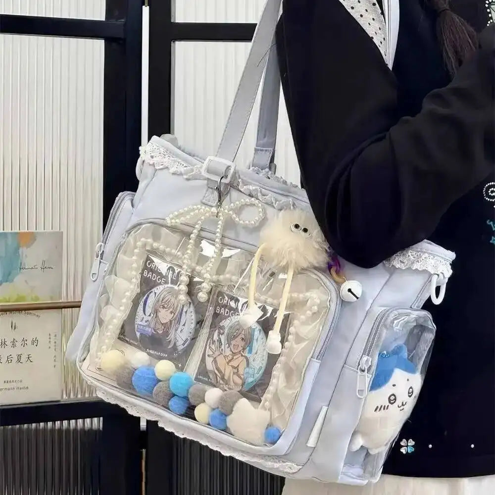 Y2K Ita Bag Damen – Sac fourre-tout transparent et bandoulière au style japonais Lolita, grand sac fourre-tout DIY Display 