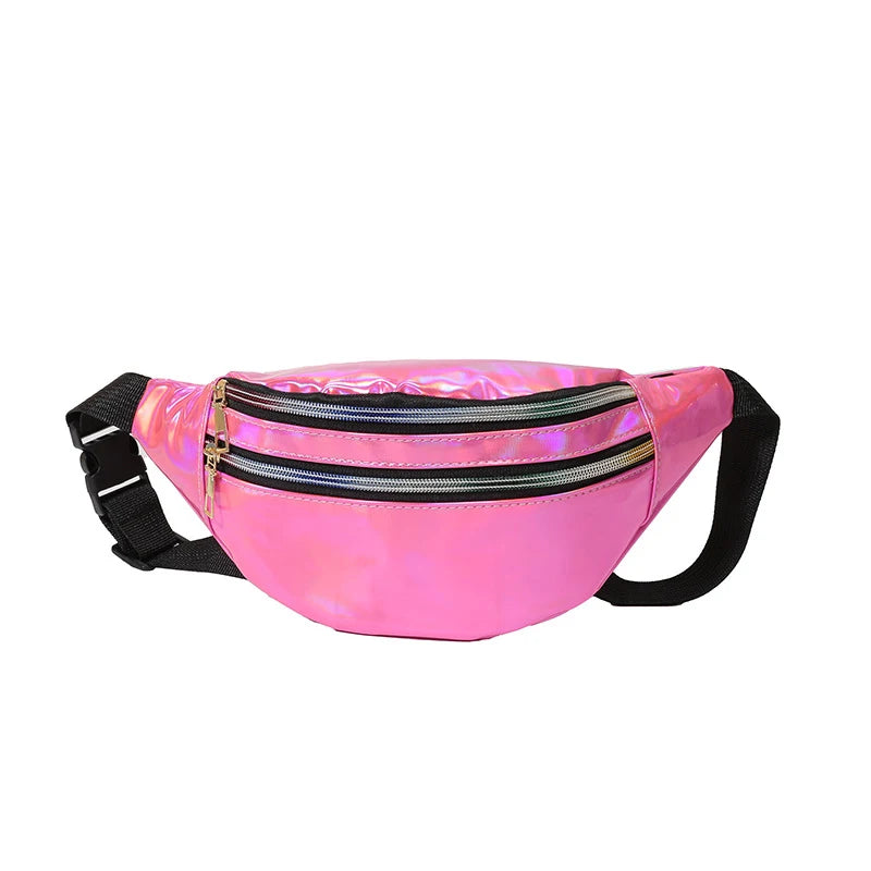Damen & Herren PU-Leder Waist Bag – Holographische Laser Gürteltasche, Waterproof Crossbody & Chest Bag für Sport und Alltag