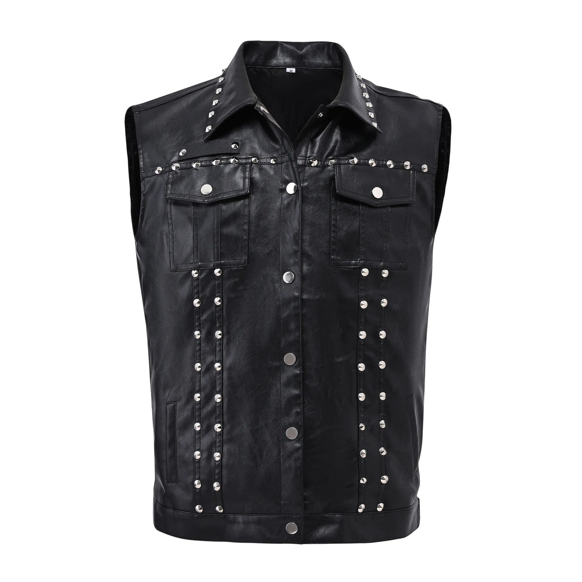 Hombres Lederweste Schwarz – Slim Fit Biker Weste mit Nieten, Turn-Down-Kragen &amp; Knopfleiste für Motorrad &amp; Alltag