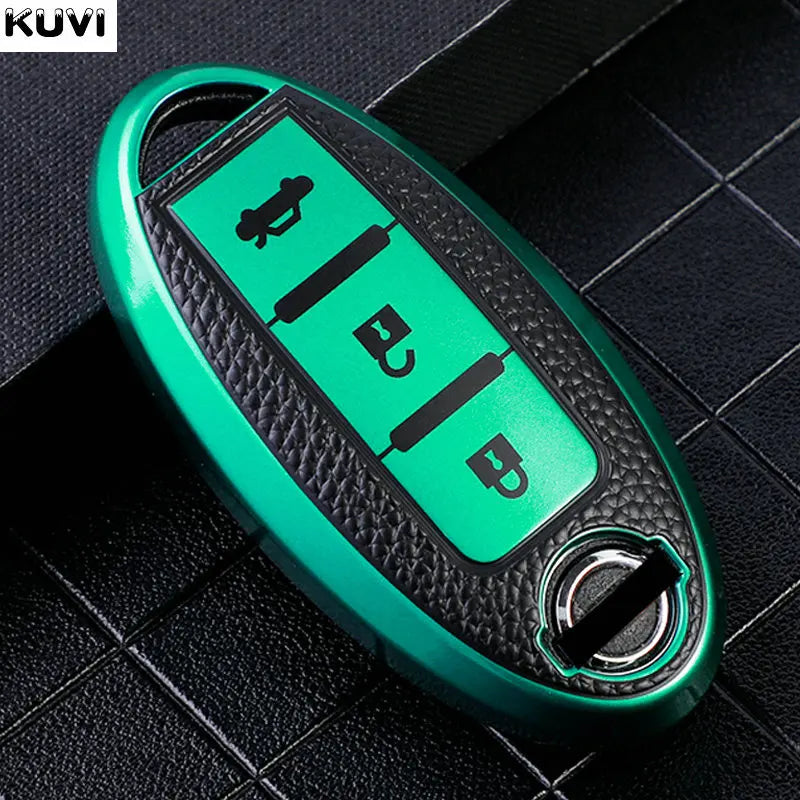Premium Leder-TPU Autoschlüssel Hülle für Nissan & Infiniti – Robuste Key Case Cover Schale für Qashqai, X-Trail, Juke & mehr