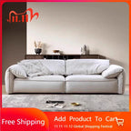 Luxuriöses Designer Ledersofa im italienischen Minimalismus – Grand canapé-lit moderne avec chaise longue, style scandinave, configuration individuelle