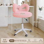 Premium Make-up Stuhl aus Leder – Drehbarer &amp; höhenverstellbarer Schminkstuhl in Creme mit Schleifen-Rückenlehne