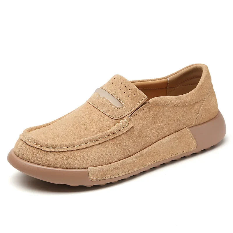 TIMETANG Damen Loafers Flats – Handgefertigte Mokassins aus echtem Leder, Slip-On, runde Zehen, Plattform Schuhe für Frühling &amp; Herbst