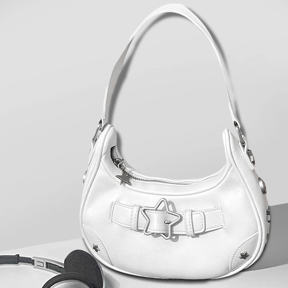 Sac à bandoulière vintage Y2K pour femme – Sac hobo en denim rétro avec design arrière, fermeture éclair et couleur unie