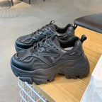 Sneaker Plateau para mujer 2024/2025 – Zapatillas deportivas Chunky negras con malla y cuero óptico | Zapatillas casual con plataforma Bequeme 