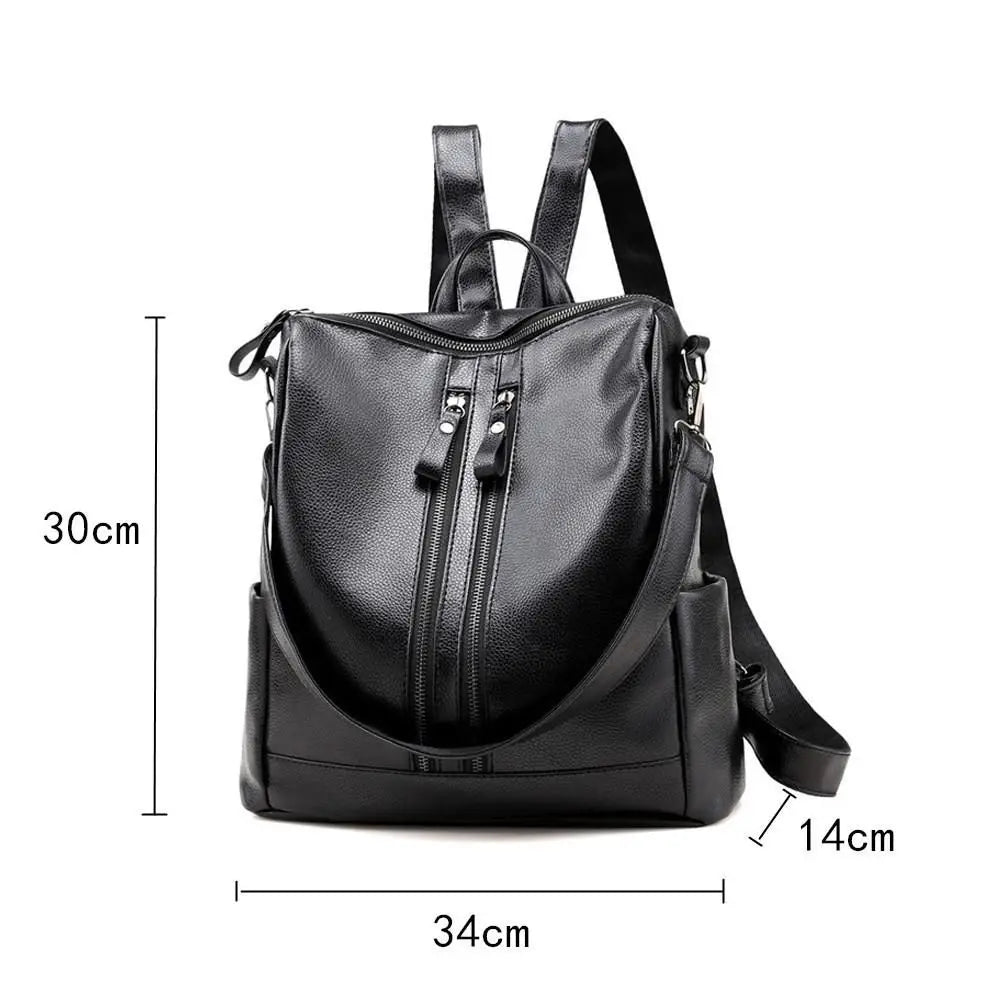 Sac à dos en cuir PU souple pour femme noir – Grand sac à dos décontracté pour collège et voyage, multifonctionnel et ultraléger 