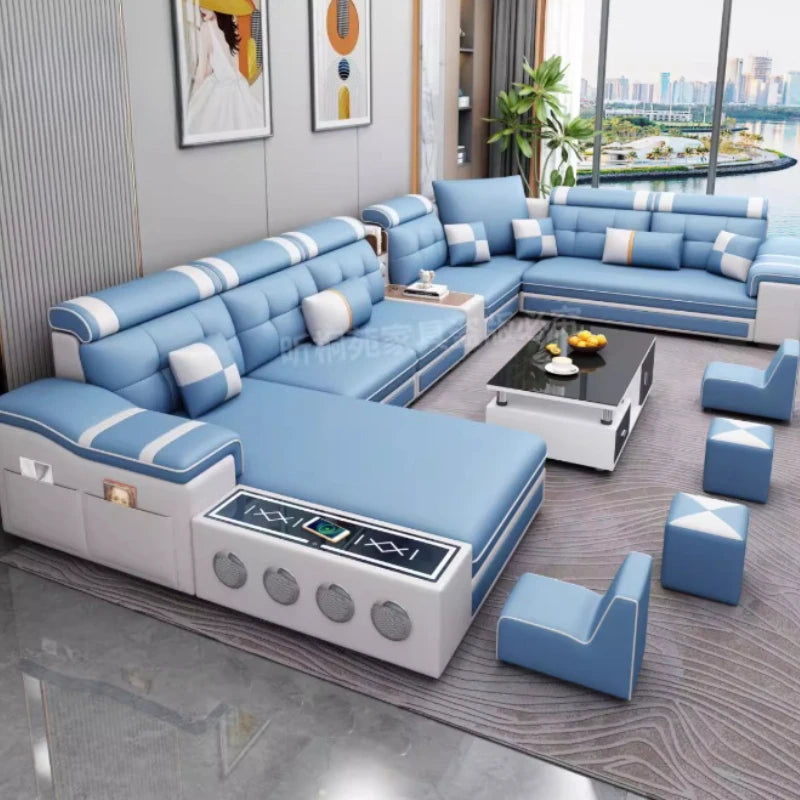 Multifunktionales Relax Leder Ecksofa – Ausziehbares &amp; verstellbares Couples-Sofa mit Schlaffunktion und Stauraum, modernes Design für das Wohnzimmer