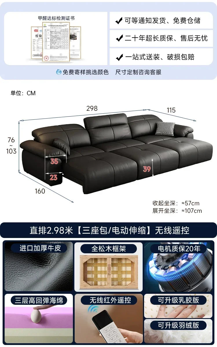 Luxuriöses schwarzes Echtleder Sofa mit Relax- & Schlaffunktion – Modernes Designer Ecksofa & Daybed für stilvolle Wohnzimmer