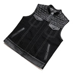 SOA Club Style Herren Biker Weste – Slim Fit Motorrad Weste mit Denim-Patchwork & Stickerei, Ärmellose Sons of Anarchy Style Waistcoat