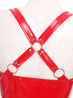 Ropa de cuero de PU con apariencia húmeda y estilo gótico punk: vestido ceñido al cuerpo con cremallera frontal, copas recortadas y una línea A asimétrica 