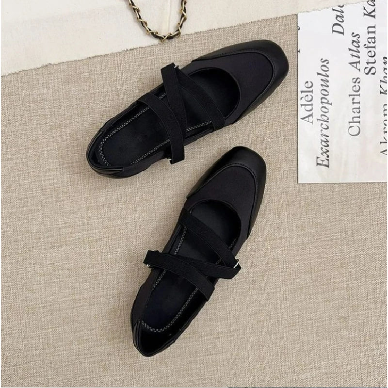 2025 Frühling/Herbst Mary Jane Flats – Ballett-inspirierte Rund-Toe Slip-On Damen Schuhe mit Elastikriemen, Vintage Arbeitspumps