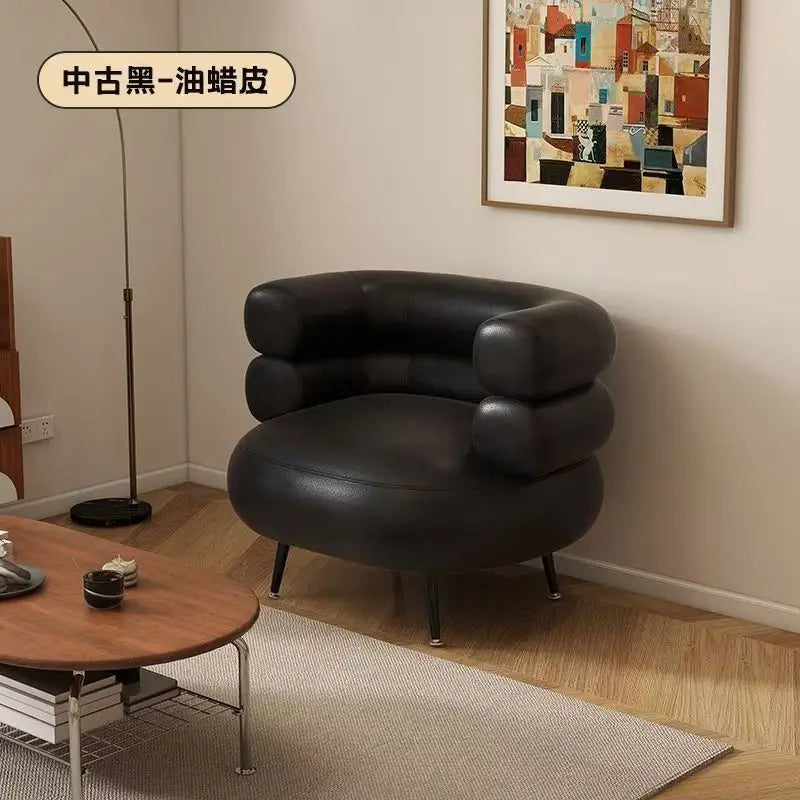 Moderner Leder Accent Chair mit geschwungener Rückenlehne – Lazy Sofa Chair aus echtem Wachsleder, haustierfreundlicher Relaxstuhl für Wohnzimmer &amp; Schlafzimmer