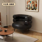 Moderner Leder Accent Chair mit geschwungener Rückenlehne – Lazy Sofa Chair aus echtem Wachsleder, haustierfreundlicher Relaxstuhl für Wohnzimmer &amp; Schlafzimmer