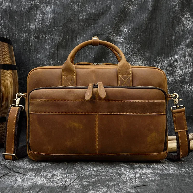 Retro Leder-Laptoptasche & Aktentasche für Herren – Echtes Rindsleder, 15,6" Business-Tasche, Vintage-Stil, Große Kapazität