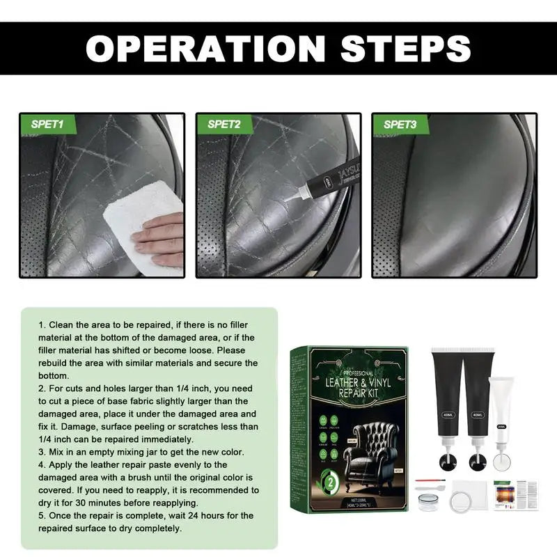 Kit de réparation de gel de finition pour cuir – Remplissage de cuir naturel et gel de réparation pour sièges de voiture, canapés et sièges 