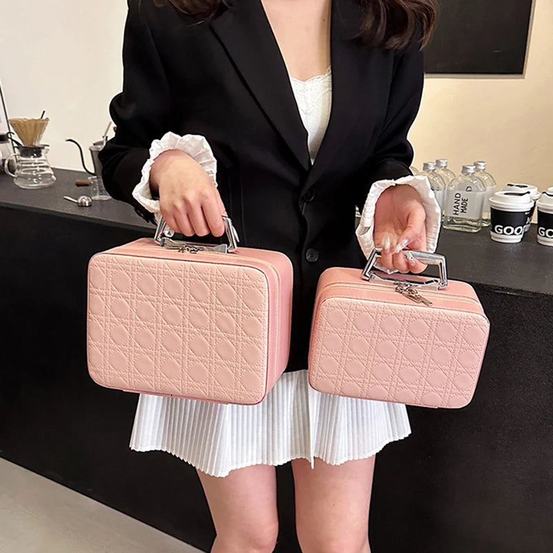 PU-Leder Kosmetik- & Kulturbeutel mit Griff – Große, portable Make-up Reise- & Toiletry Bag mit viel Stauraum für Damen