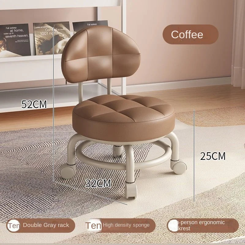 Exquisiter Sattelleder-Hocker mit Rückenlehne & Rollen – Drehbarer Schuhwechsel- & Wohnhocker aus Echtleder im modernen Design