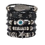 Conjunto de brazalete de cuero multicapa punk: brazalete gótico antiguo con encanto de totenkopf, Augen y Stern en estilo rock Y2K para hombres