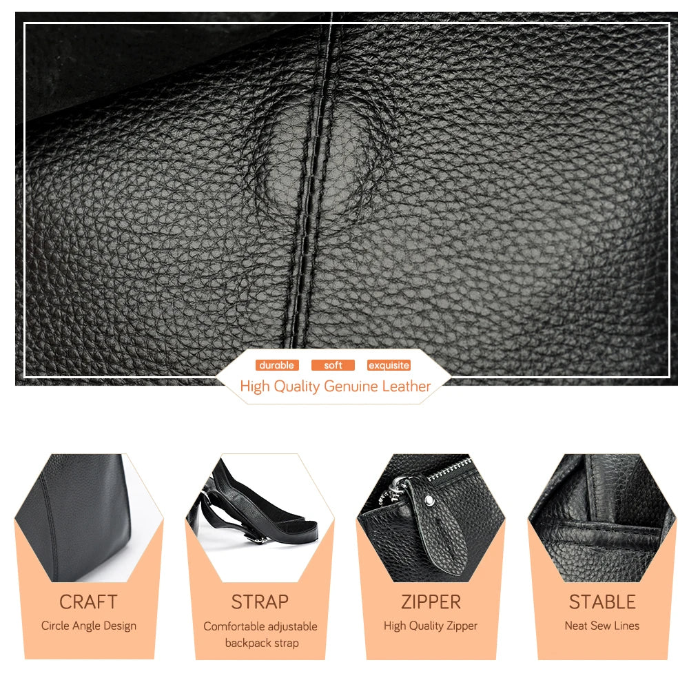 ZENCY Damen Rucksack aus echtem Rindsleder – Anti-Diebstahl Designer Leder-Rucksack mit großem Stauraum in Schwarz & Weiß