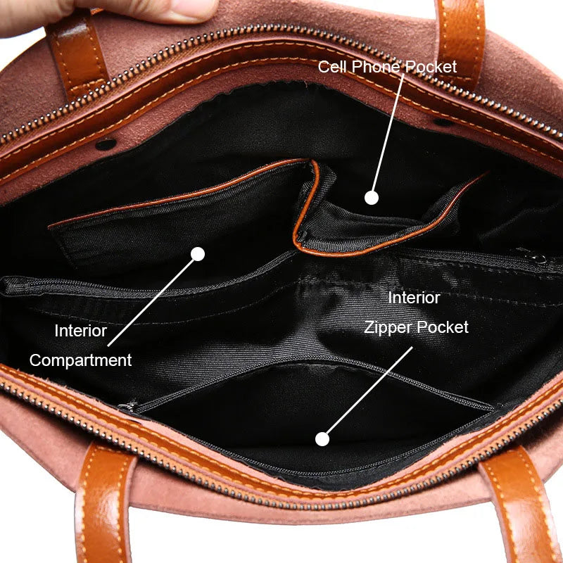 Große Damen Handtasche aus echtem Rindsleder – Vintage Tote Bag mit viel Stauraum für Büro, Alltag & Shopping